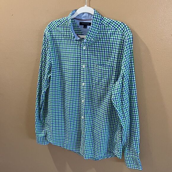 Tommy Hilfiger Men’s M Summer check blue green and white button down shirt - Picture 8 of 16